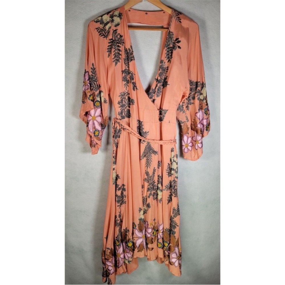 Free People Peach and Purple Midi Dress with Faux Fur Collar - Picture 6 of 9